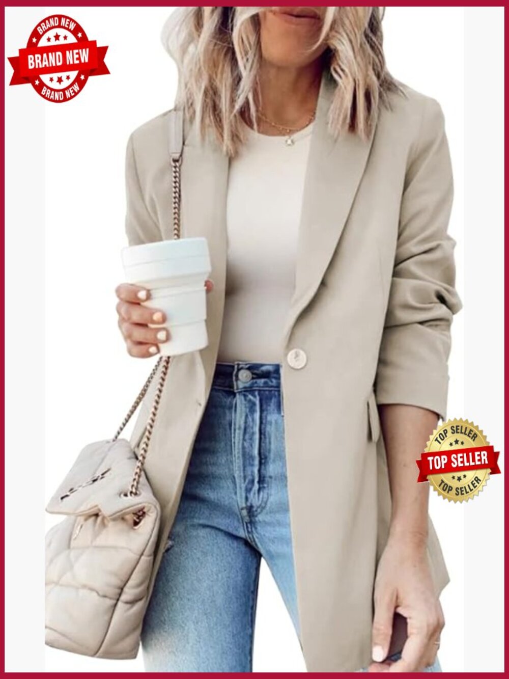 Lapel Collar Long Sleeve Blazer Jacket Business Casual Office